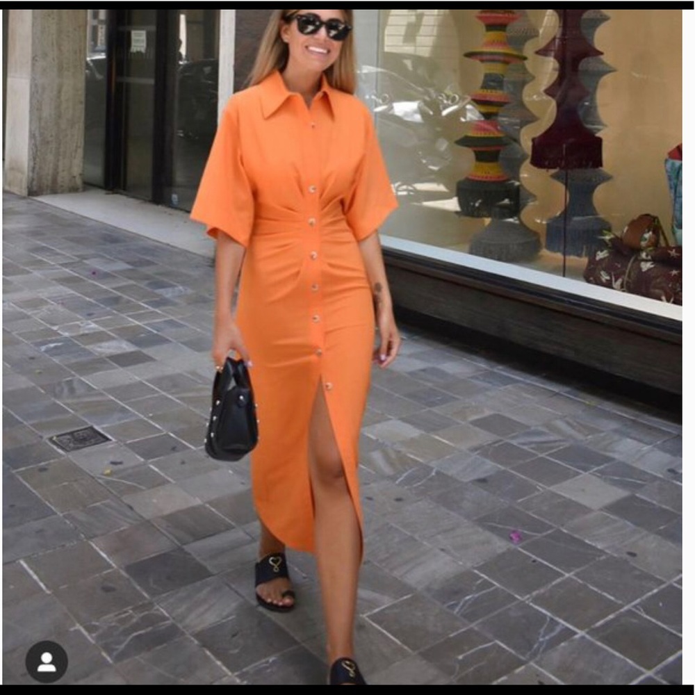 Zara orange draped shirt dress - Picture 6 of 16